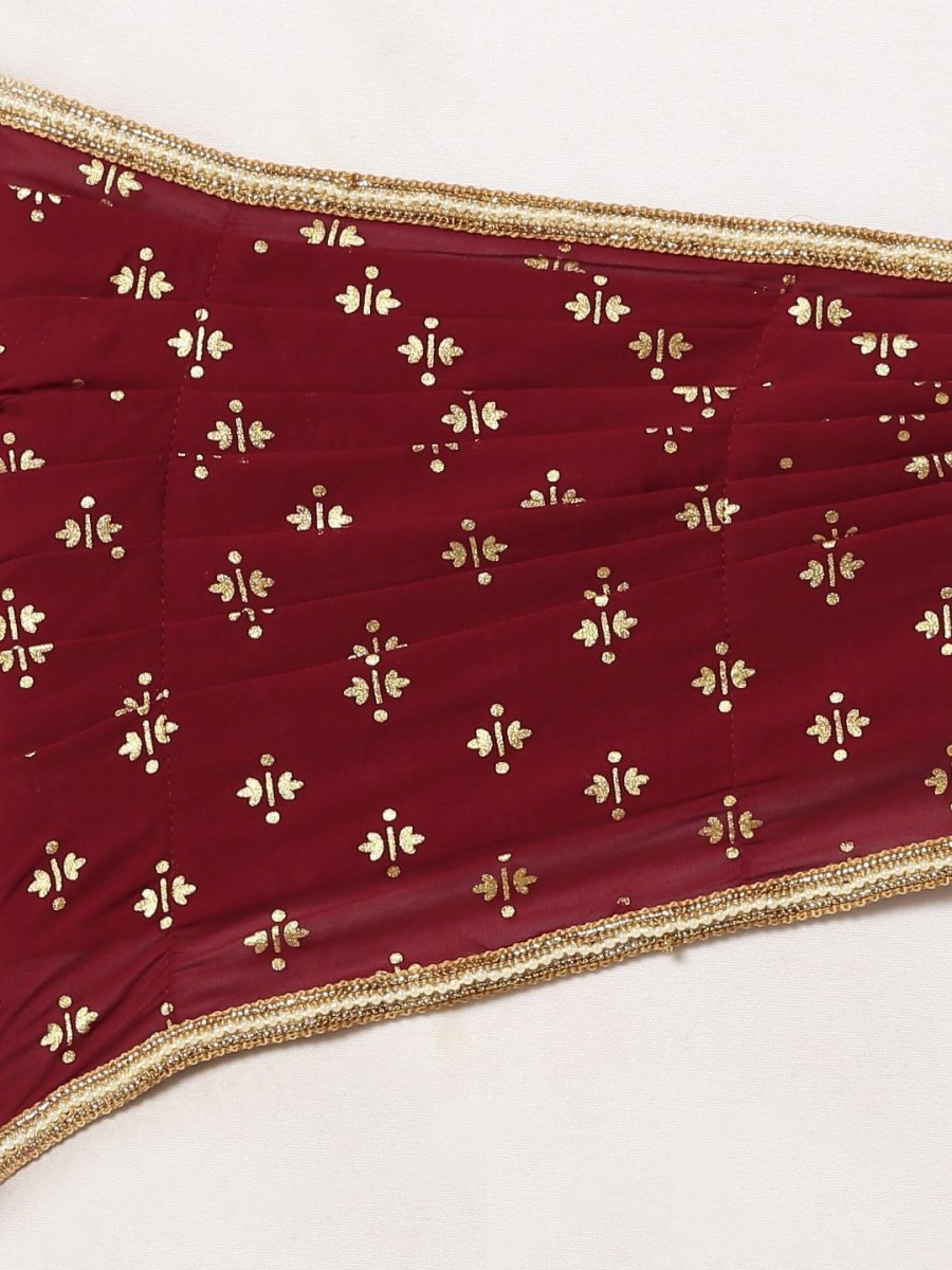 Ahalyaa Women's Maroon Georgette Gold Foil Print Ready to Wear Saree | Grocsy
