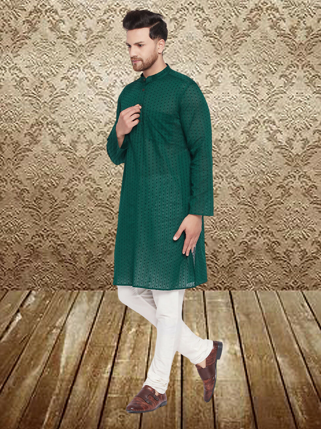 Even Apparels Men's Pure Cotton Green Kurta | Grocsy