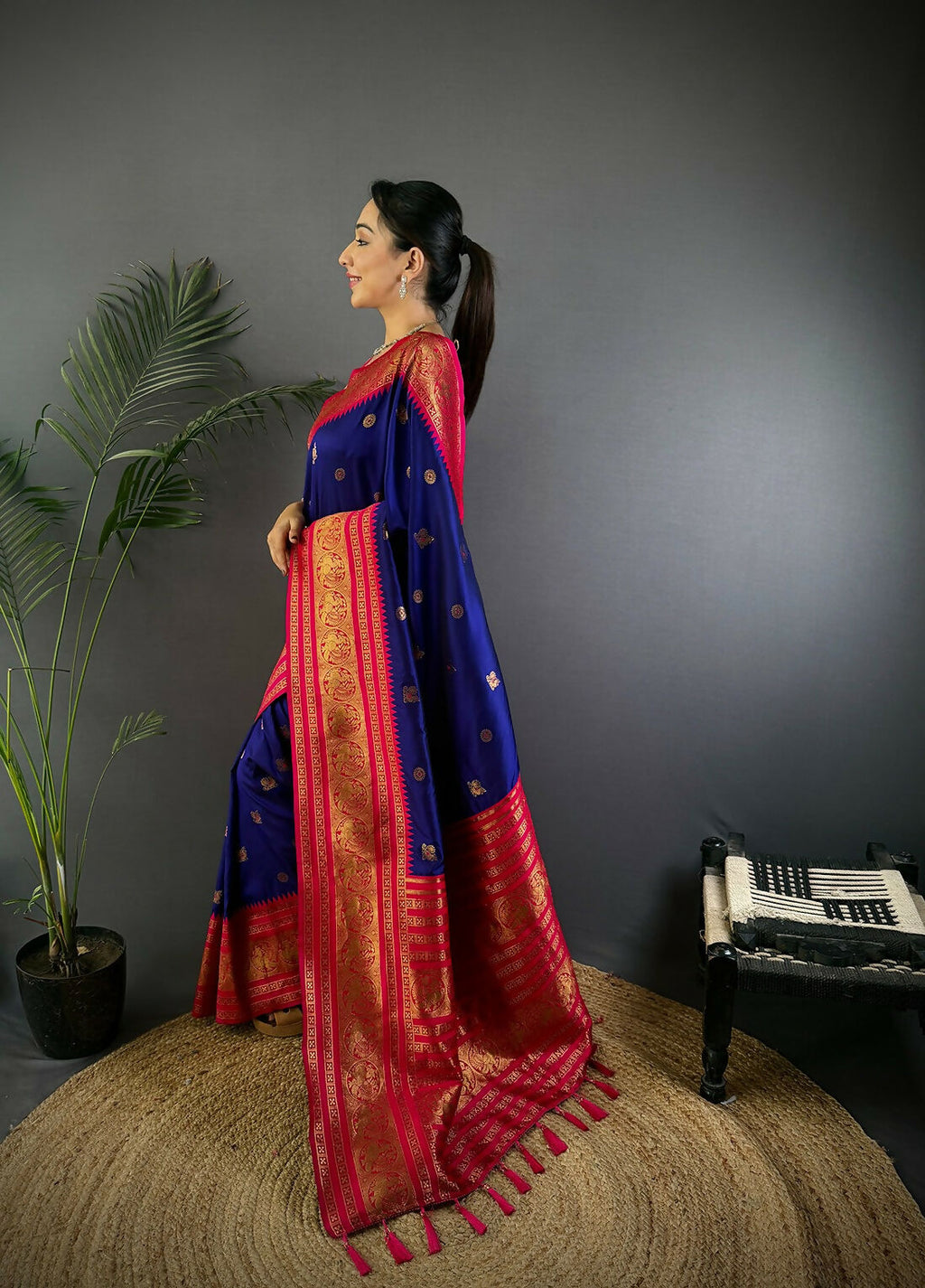 Joban Fashion Banarasi Navy Blue Woven Soft Silk Saree | Grocsy
