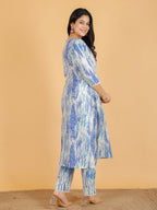 Aramya Straight Kantha Cotton Tie-Dye Print Women's Kurta Set - Off White | Grocsy