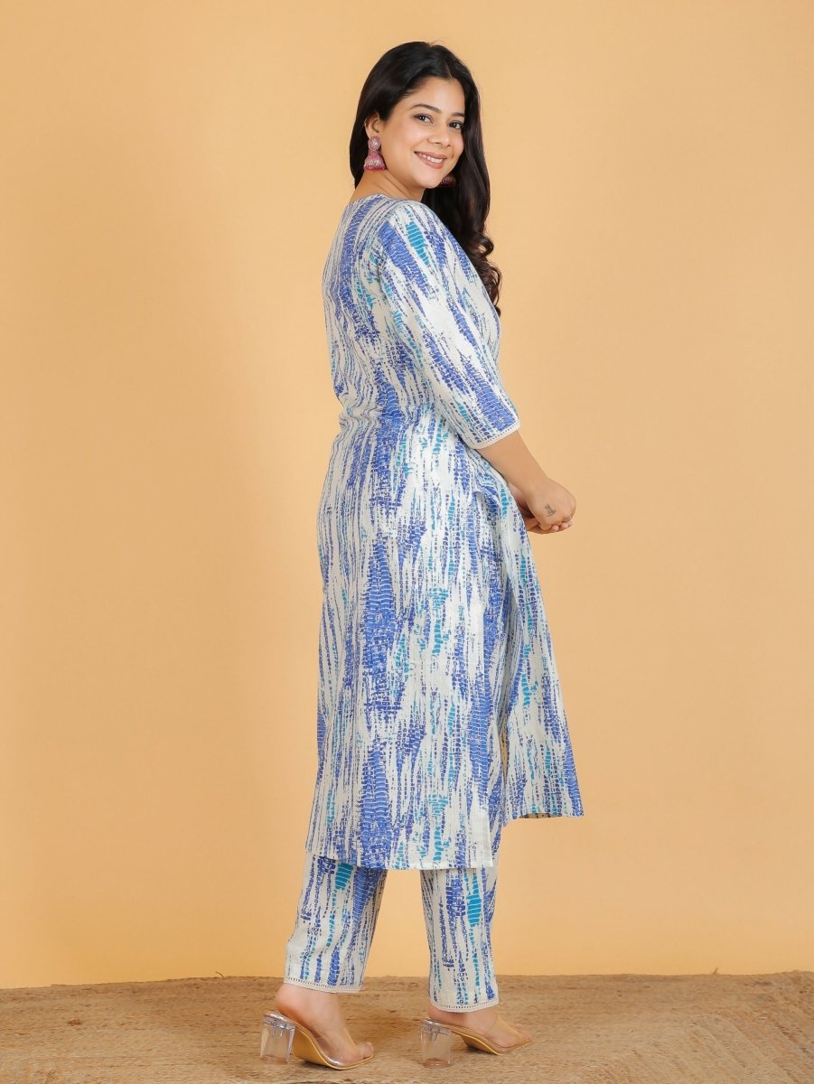 Aramya Straight Kantha Cotton Tie-Dye Print Women's Kurta Set - Off White | Grocsy