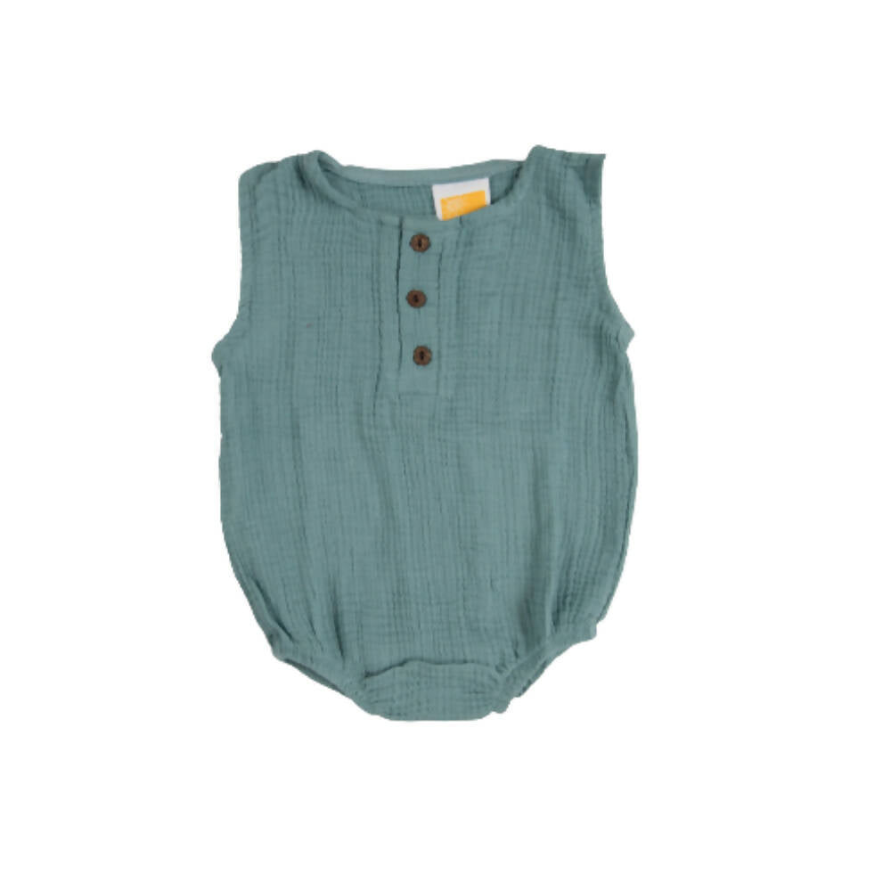 Sunshine Baby Cute Organic Muslin Cotton Sleeveless Rompers For Babies - Teal | Grocsy