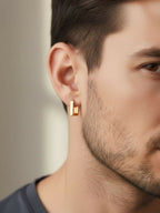NVR Men's Gold Plated Geomatric Shaped Hoop Earrings | Grocsy