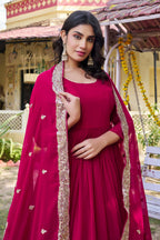 Teeya Creation Womens New Stylish Heavy Sequence Embroidery Work Pink Gown Set | Grocsy