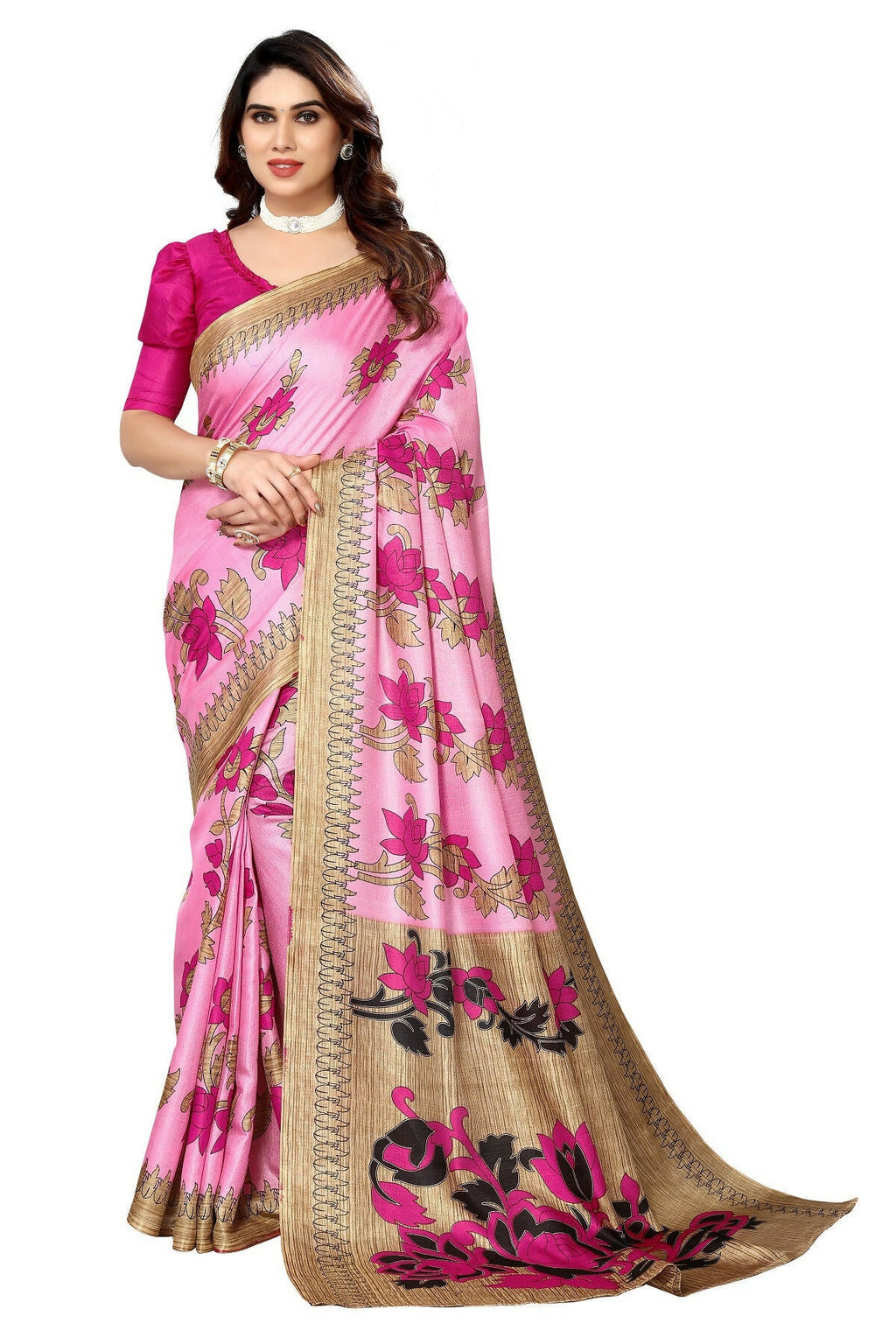 Vamika baby pink Printed Art Silk Saree | Grocsy