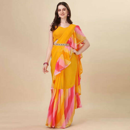 Women's Partywear Designer Yellow Georgette Fancy Saree - Dyuti | Grocsy
