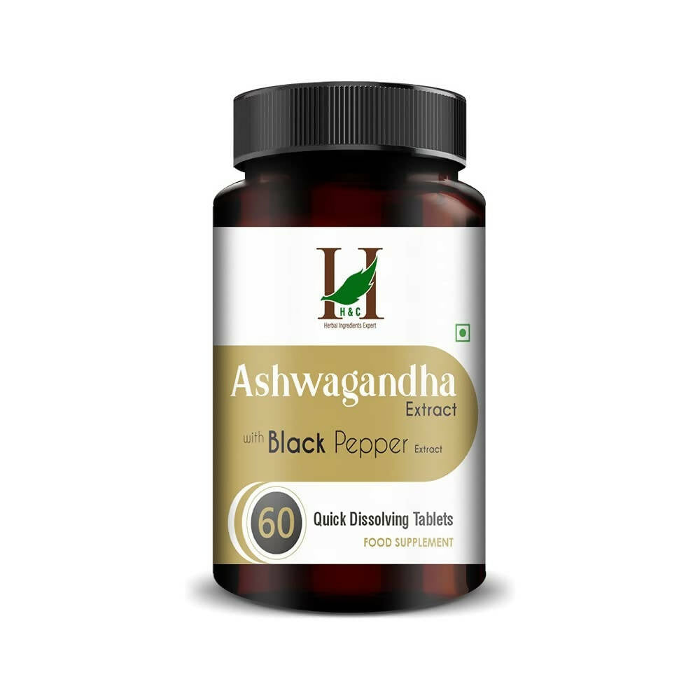 H&C Herbal Ashwagandha Extract with Black Pepper Quick Dissolving Tablets | Grocsy