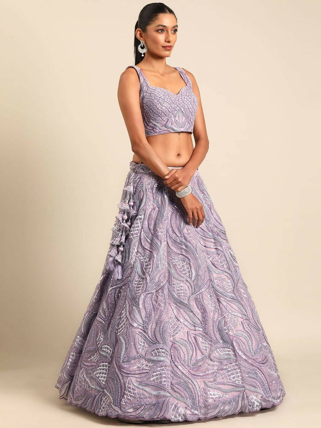 House of Panchhi Lavender Net Sequins and Zarkan embroidery Lehenga choli & Dupatta | Grocsy