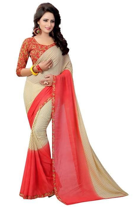 Vamika Red Georgette Printed Contemporary Saree (PADING RED) | Grocsy
