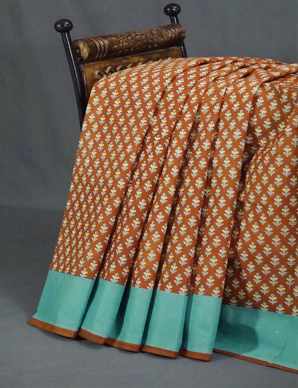 Chikoo Brown Block Print Pure Mulmul Cotton By Gayathri Reddy Designer Studio | Grocsy