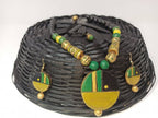 Terracotta Round Pendant Boho Style Medium Necklace Set With Hangings