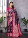 Joban Fashion Banarasi Wine Woven Soft Silk Saree | Grocsy