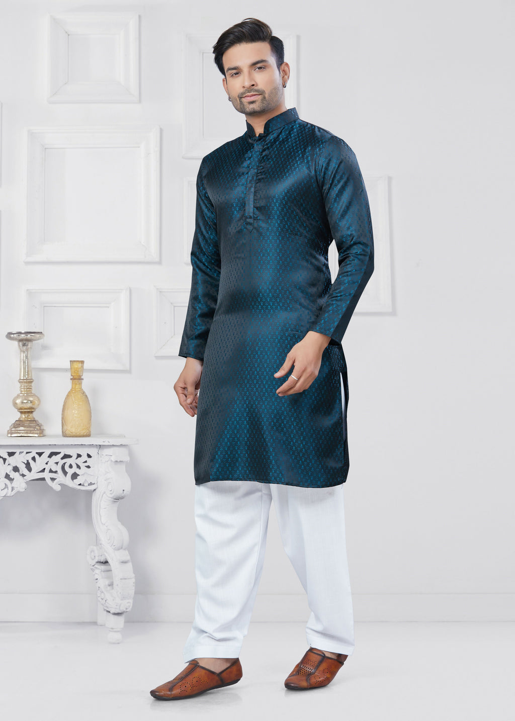 Joban Fashion Men's Jacquard Silk Rama Printed Kurta Pyjama set | Grocsy