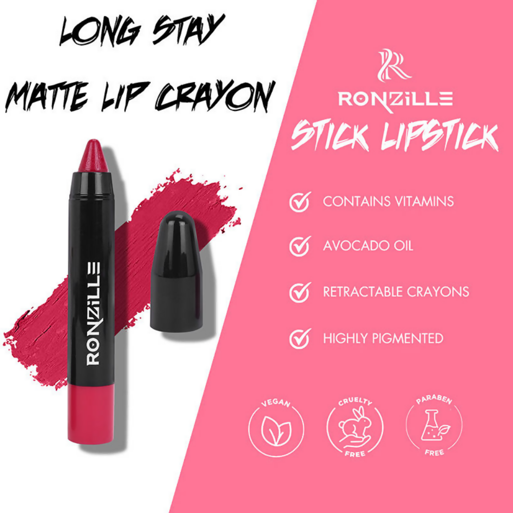 Ronzille Long Stay Matte Lip Crayon - Deep Carmine | Grocsy