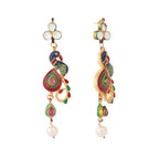 Nuyug 22K Gold Plated Pearl Drop Kundan Studded Ethnic Peacock Shaped Drop Earrings | Grocsy