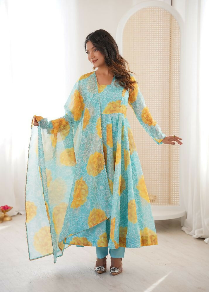 Teeya Creation Multi Color Soft Organza Silk Digital Print Party Wear Gown | Grocsy