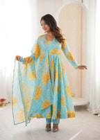 Teeya Creation Multi Color Soft Organza Silk Digital Print Party Wear Gown | Grocsy