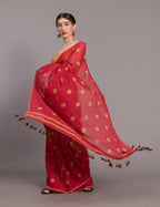 Suta Red Beige Polka Printed Pure Cotton Saree | Grocsy