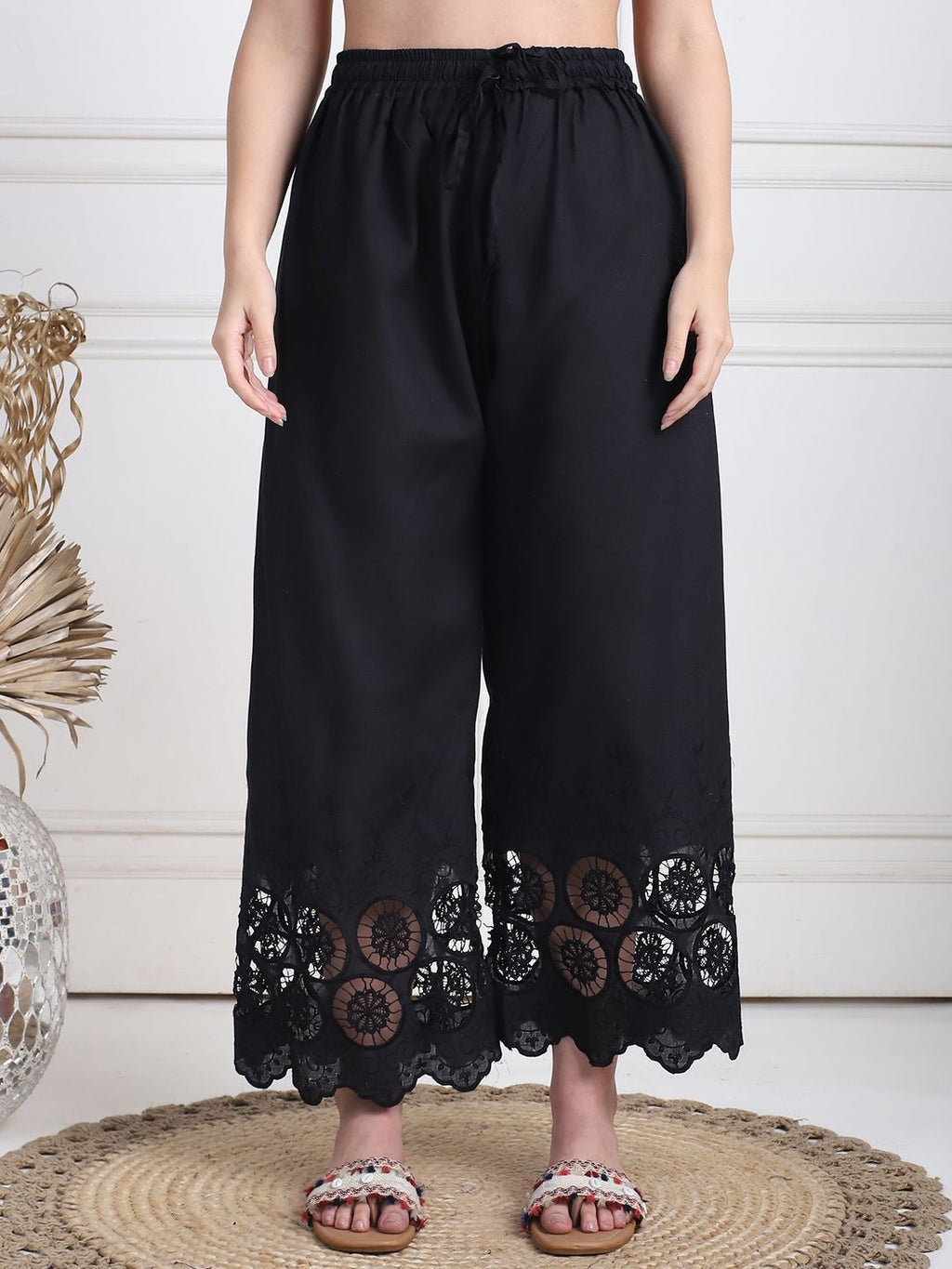 TAG 7 Women Floral Hem Design Flared Ethnic Palazzos | Grocsy