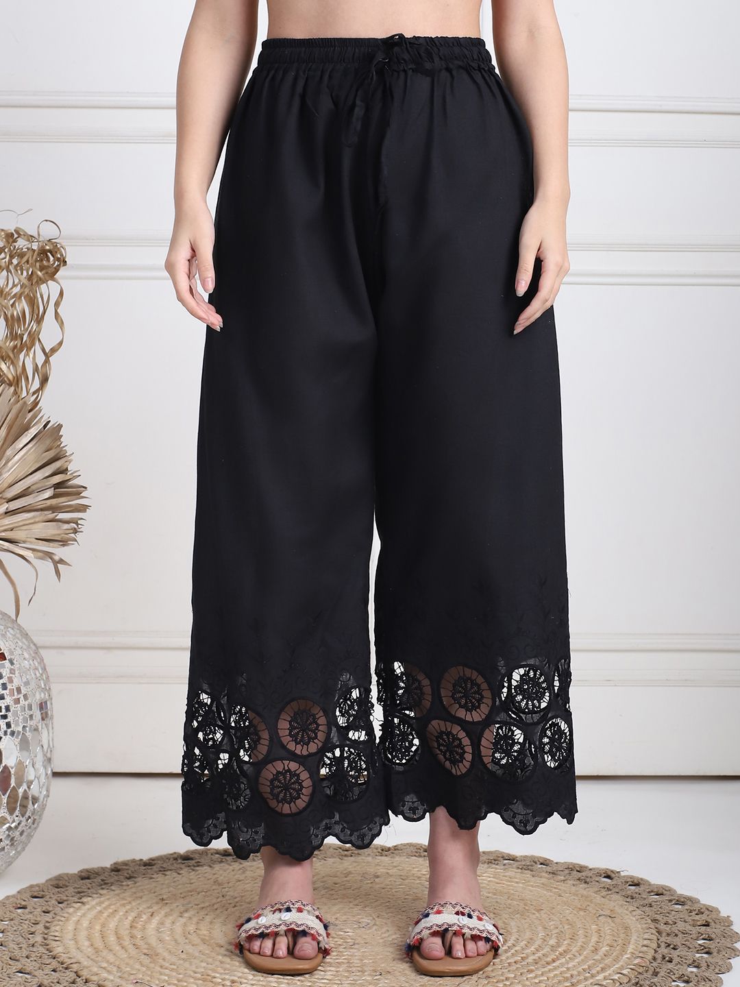 TAG 7 Women Floral Hem Design Flared Ethnic Palazzos | Grocsy