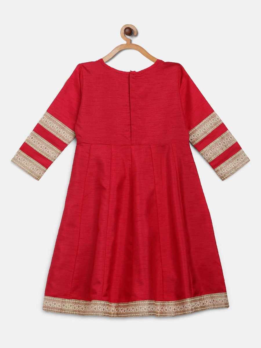 Ahalyaa Red Poly Silk Anarkali Kids Kurta With Dupatta Set For Girls | Grocsy