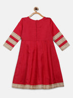 Ahalyaa Red Poly Silk Anarkali Kids Kurta With Dupatta Set For Girls | Grocsy