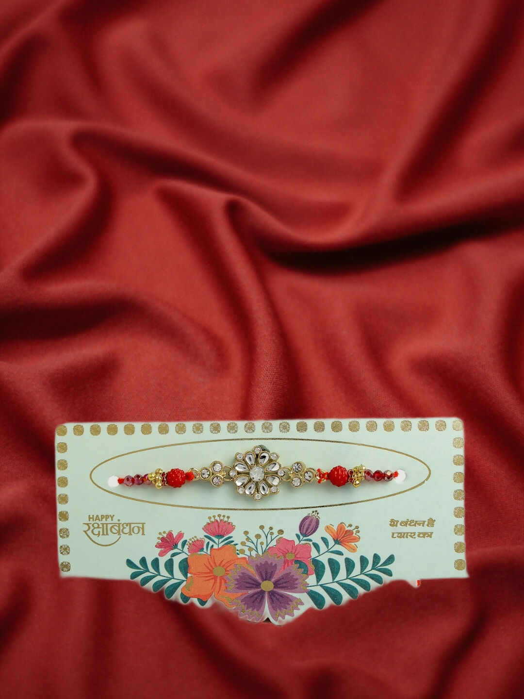 NVR Men Gold-Toned Stone-Studded Rakhi With Roli Chawal & Chocolate | Grocsy