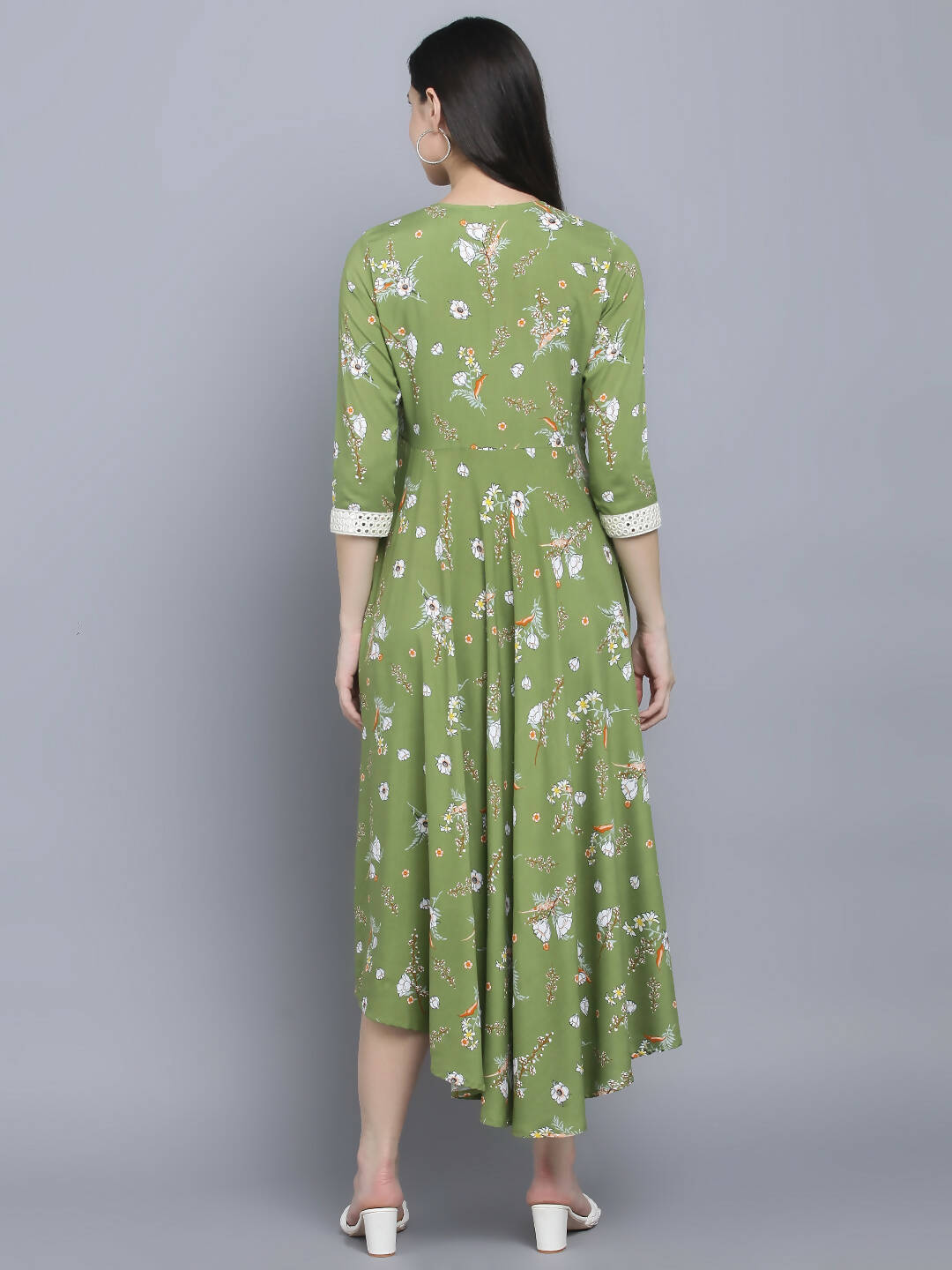 Myshka Women Green Floral Midi Dress | Grocsy