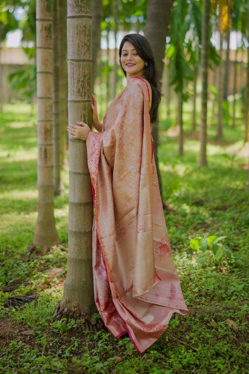 Prime Volt Bridal Kanchipuram Silk Saree with Rich Zari Weaving & Contrast Border-Orange | Grocsy