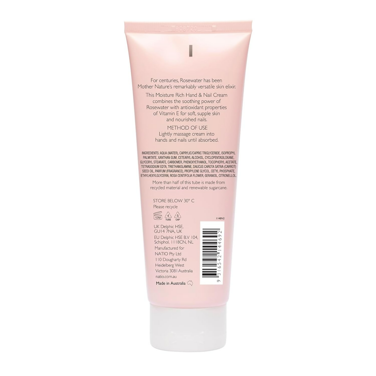 Natio Rosewater Hydration Moisture Rich Hand & Nail Cream | Grocsy