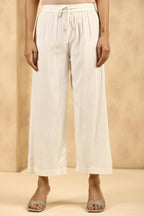 Juniper Women's Off-White Rayon Gold Printed Wide Leg Palazzo | Grocsy