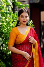Light Red Polycotton Ethnic Motifs Saree with Unstitched Blouse - Hiral Fashion | Grocsy