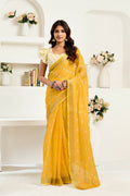 Vastranavya Yellow Digital Printed Linen Ready To Wear Designer Saree with Unstitched Blouse | Grocsy