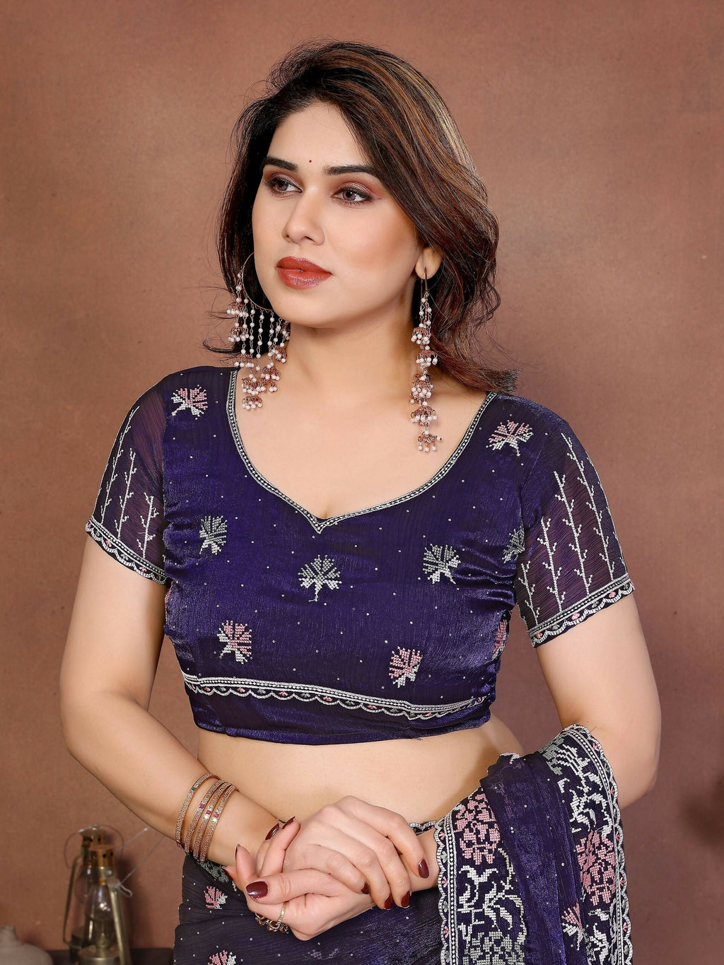 Teeya Creation New Womens Latest Party Wear Soft Chiffon Silk Saree-Purple | Grocsy