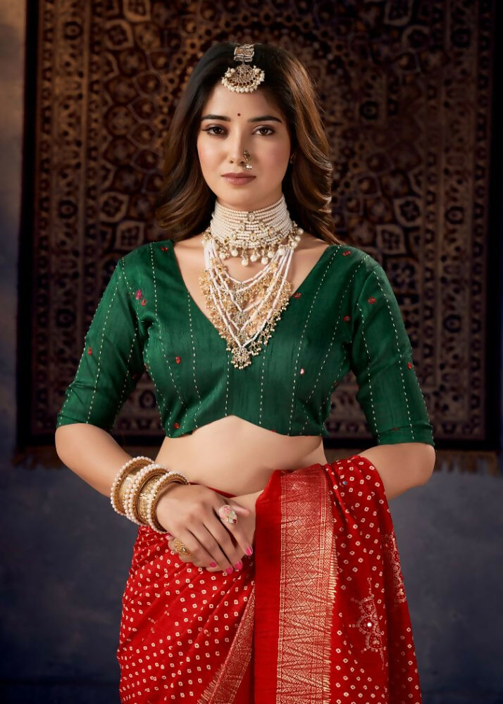 Joban Fashion Green Dola Silk Foil Print Zari Border Work Saree | Grocsy