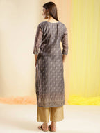 Grey Chinon Digital Printed With Hand Work Kurta - Himanshi | Grocsy