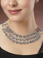 NVR Women's 3 Layered Floral Shape Artificial Beads German Silver Oxidised Necklace | Grocsy