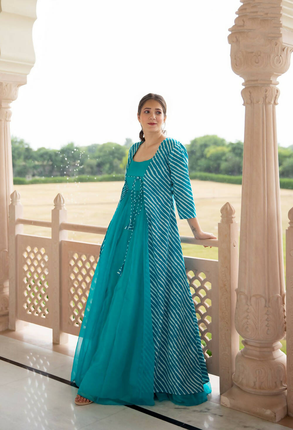Partywear Designer Digital print Sky Pure Georgette Gown - Anbazaar | Grocsy