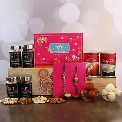 Bhaiya Bhabhi Luxury Rakhi Set & Assorted Delights Combo Pack | Grocsy