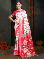 Shree Shyam Fashion Devistuti Red White Linen Cotton Saree | Grocsy