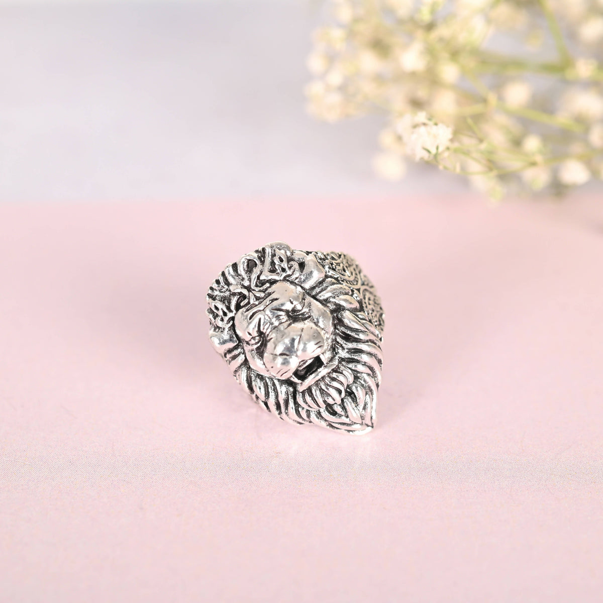 NVR Men Silver-Plated Lion Face Finger Ring | Grocsy