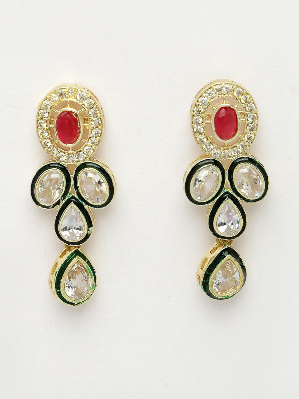 NVR Women's Red & Gold Kundan Studded Handcrafted Jewellery Set | Grocsy