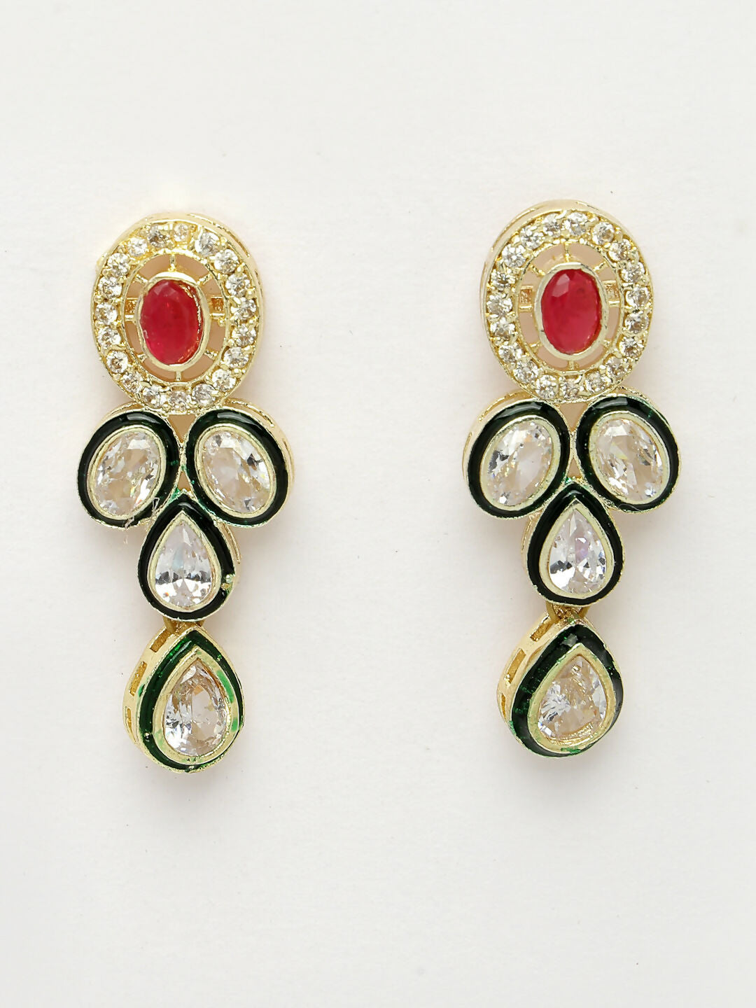 NVR Women's Red & Gold Kundan Studded Handcrafted Jewellery Set | Grocsy