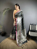 Joban Fashion Black Checked Soft Silk Kanjivaram Silk Saree | Grocsy