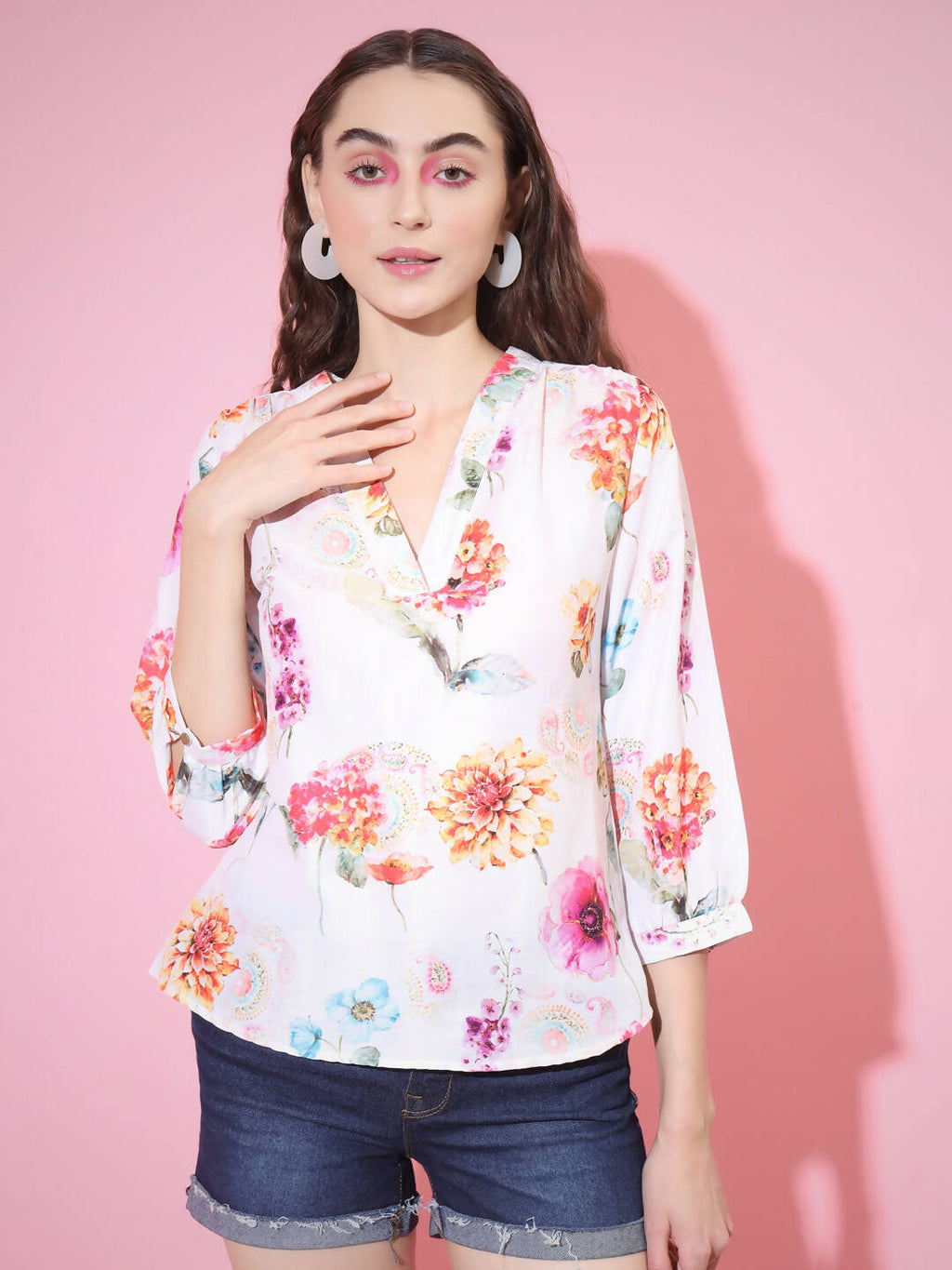 Myshka Women's Multi Printed V-Neck Top | Grocsy