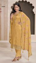 Anaita Yellow Silk Embroidered Stitched Salwar Suit | Grocsy
