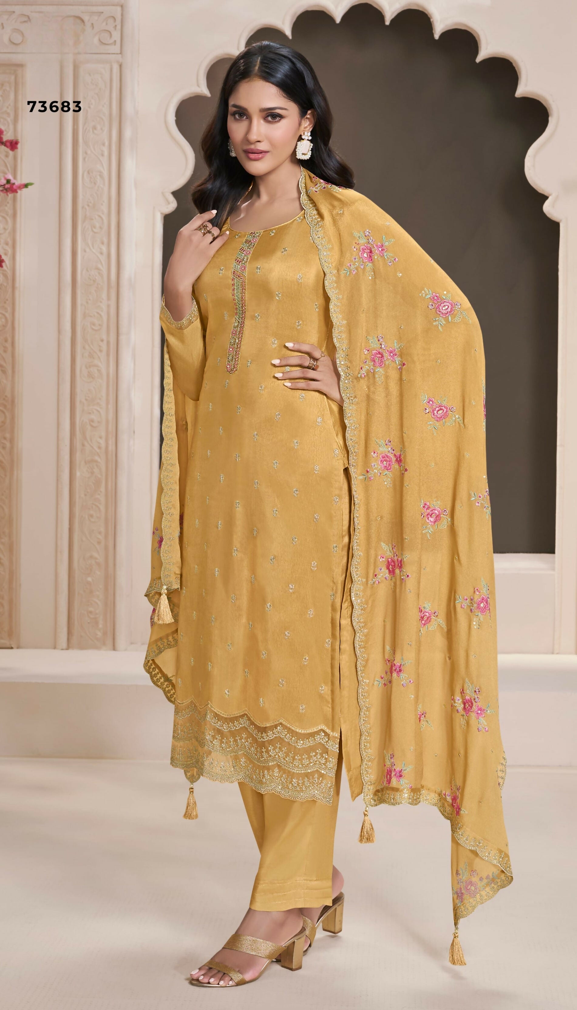 Anaita Yellow Silk Embroidered Stitched Salwar Suit | Grocsy