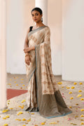 Joban Fashion Ivory Crepe Chiffon Pure Handloom Banarasi Silk Saree | Grocsy