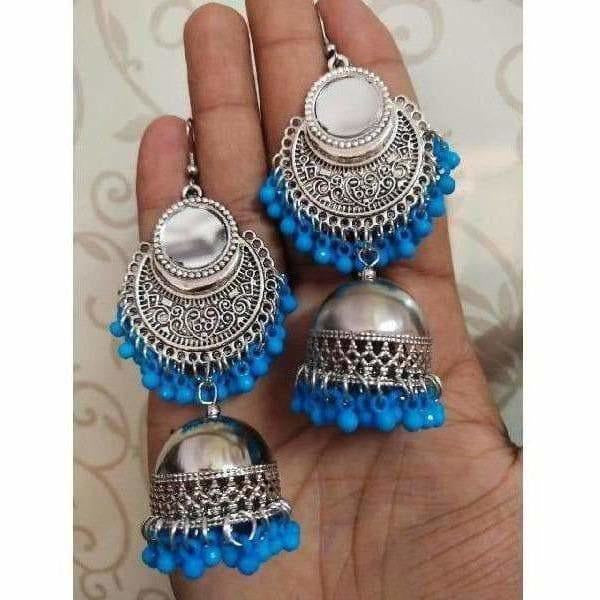 MS Fashion India Muskan Fancy Enchant Oxidized Afghani Style Sky Blue Jhumki Earrings | Grocsy