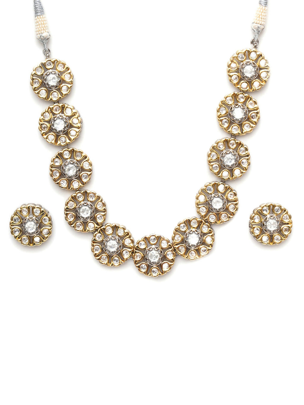 Kundan Choker with Studs Jewellery Set (silver) - Ruby Raang | Grocsy